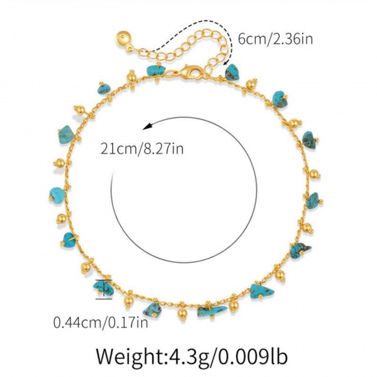 Bild von Großhandel Naturstein Messing Fußketten, 18K Vergoldet Frauen Stilvoll Böhmen Geschenk Schmuckbedarf, 21cm + 6cm lang, 1 Strang