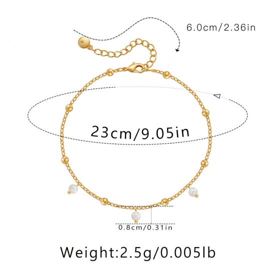 Bild von Großhandel Messing Fußketten, 18K Vergoldet Frauen Stilvoll Böhmen Geschenk Schmuckbedarf, 21cm + 6cm lang, 1 Strang