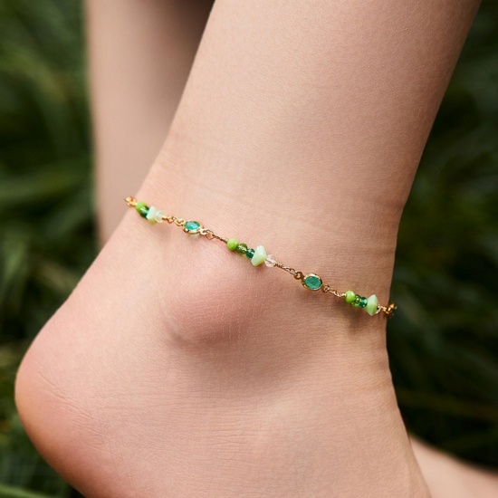 Bild von Großhandel Messing Fußketten, 18K Vergoldet Frauen Stilvoll Böhmen Geschenk Schmuckbedarf, 20cm + 6cm lang, 1 Strang