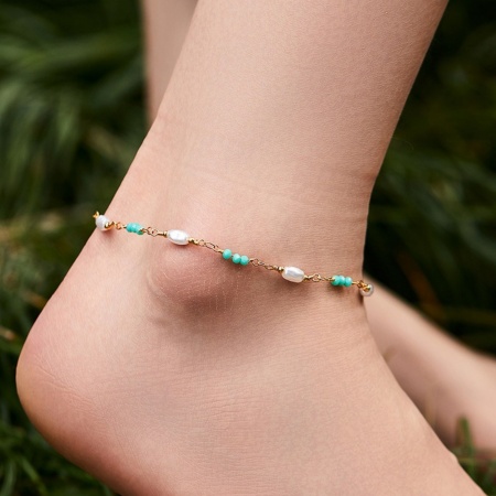 Bild von Großhandel Messing Fußketten, 18K Vergoldet Frauen Stilvoll Böhmen Geschenk Schmuckbedarf, 22.5cm + 6cm lang, 1 Strang