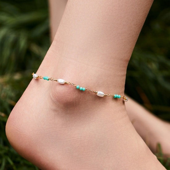 Bild von Großhandel Messing Fußketten, 18K Vergoldet Frauen Stilvoll Böhmen Geschenk Schmuckbedarf, 22.5cm + 6cm lang, 1 Strang