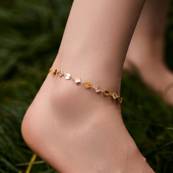 Bild von Großhandel Messing Fußketten, 18K Vergoldet Frauen Stilvoll Böhmen Geschenk Schmuckbedarf, 21cm + 6cm lang, 1 Strang