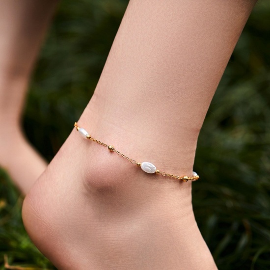Bild von Großhandel Messing Fußketten, 18K Vergoldet Frauen Stilvoll Böhmen Geschenk Schmuckbedarf, 21.5cm + 6cm lang, 1 Strang