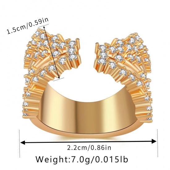 Picture of Wholesale Women's Gift Clear Cubic Zirconia Open Adjustable Rings, 18K Gold Plated Brass, Stylish Retro Jewelry Supply, 17.3mm(US Size 7), 1 Piece
