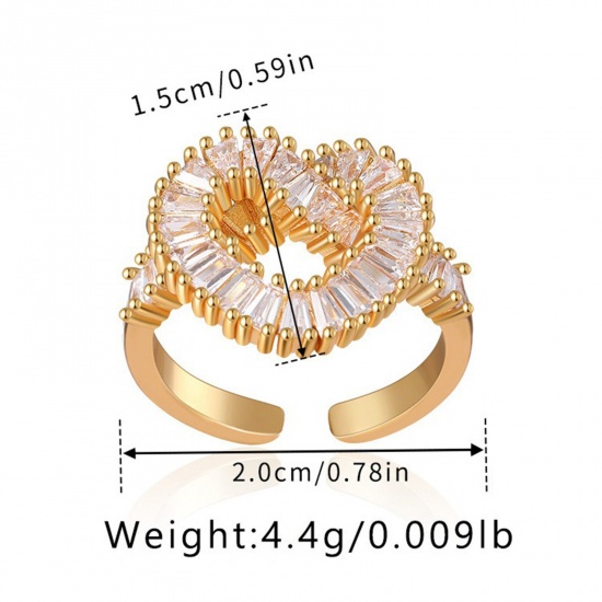 Picture of Wholesale Women's Gift Clear Cubic Zirconia Open Adjustable Rings, 18K Gold Plated Brass, Stylish Retro Jewelry Supply, 17.3mm(US Size 7), 1 Piece
