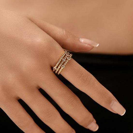 Picture of Wholesale Women's Gift Clear Cubic Zirconia Open Adjustable Rings, 18K Gold Plated Brass, Stylish Retro Jewelry Supply, 17.3mm(US Size 7), 1 Piece