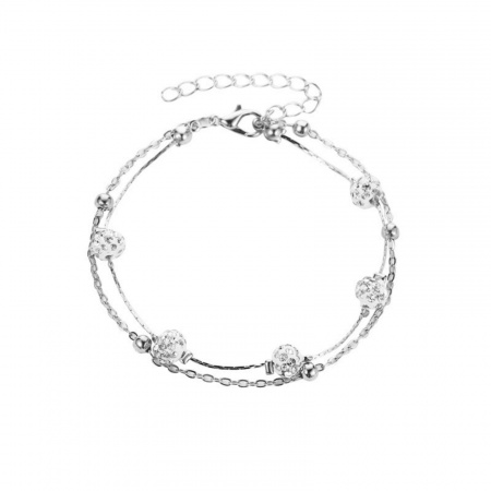 Bild von Großhandel Transparent Strassstein Messing Mehrschichtige Fußkette, Silberfarbe Frauen Pave Perlen Stil Stilvoll Geschenk Schmuckbedarf, 20cm + 5cm lang, 1 Strang