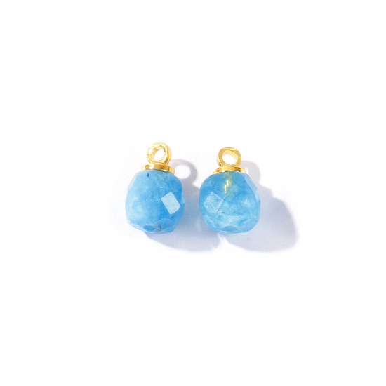 Bild von 5 Stück Edelstein & Messing Charms Großhandel 18K Vergoldet Blau Würfel Facettiert 11mm x 7mm