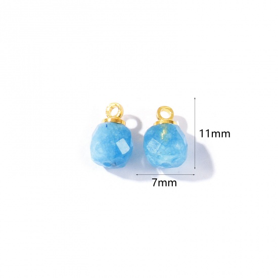 Bild von 5 Stück Edelstein & Messing Charms Großhandel 18K Vergoldet Blau Würfel Facettiert 11mm x 7mm
