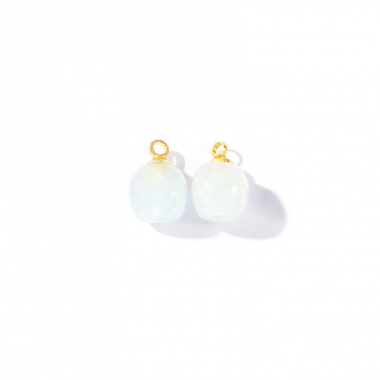 Bild von 5 Stück Edelstein & Messing Charms Großhandel 18K Vergoldet Hellblau Würfel Facettiert 11mm x 7mm