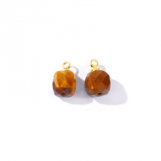 Bild von 5 Stück Edelstein & Messing Charms Großhandel 18K Vergoldet Braun Würfel Facettiert 11mm x 7mm