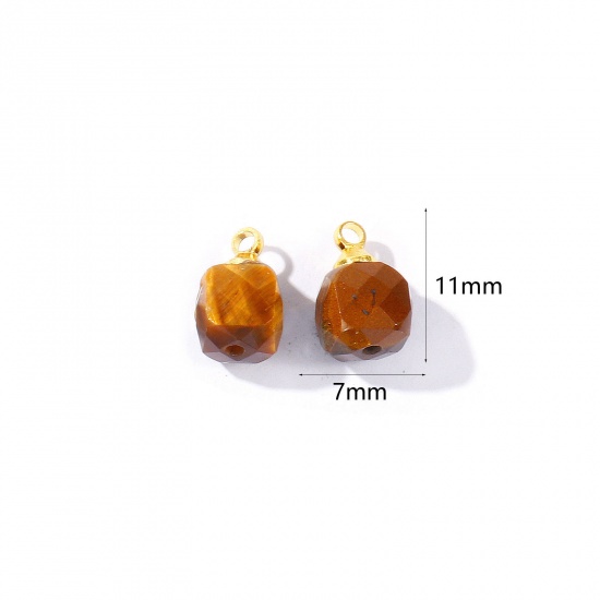 Bild von 5 Stück Edelstein & Messing Charms Großhandel 18K Vergoldet Braun Würfel Facettiert 11mm x 7mm