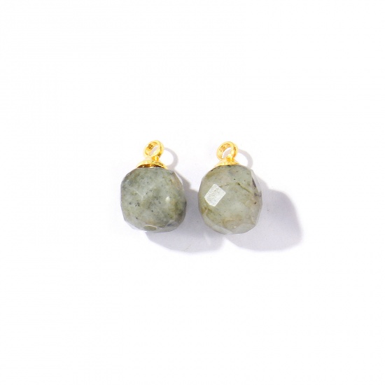 Bild von 5 Stück Edelstein & Messing Charms Großhandel 18K Vergoldet Grau Würfel Facettiert 11mm x 7mm