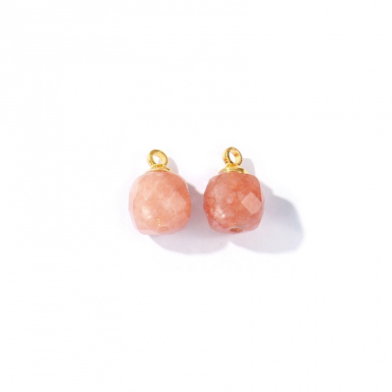 Bild von 5 Stück Edelstein & Messing Charms Großhandel 18K Vergoldet Rosa Würfel Facettiert 11mm x 7mm