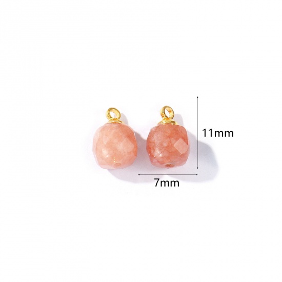 Bild von 5 Stück Edelstein & Messing Charms Großhandel 18K Vergoldet Rosa Würfel Facettiert 11mm x 7mm