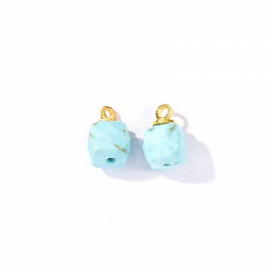Bild von 5 Stück Edelstein & Messing Charms Großhandel 18K Vergoldet Cyan Würfel Facettiert 11mm x 7mm