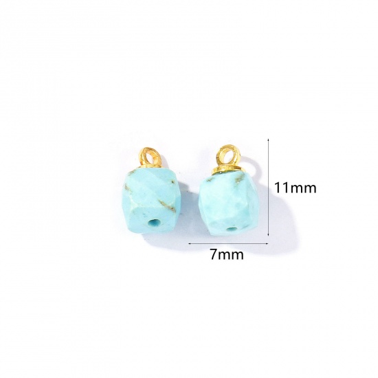 Bild von 5 Stück Edelstein & Messing Charms Großhandel 18K Vergoldet Cyan Würfel Facettiert 11mm x 7mm