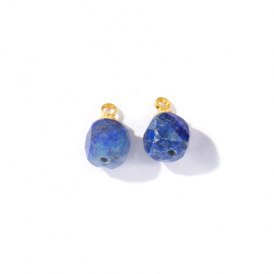 Bild von 5 Stück Edelstein & Messing Charms Großhandel 18K Vergoldet Dunkelblau Würfel Facettiert 11mm x 7mm