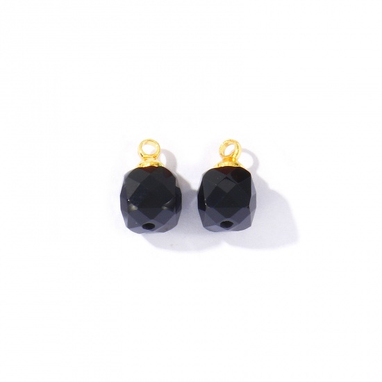 Bild von 5 Stück Edelstein & Messing Charms Großhandel 18K Vergoldet Schwarz Würfel Facettiert 11mm x 7mm