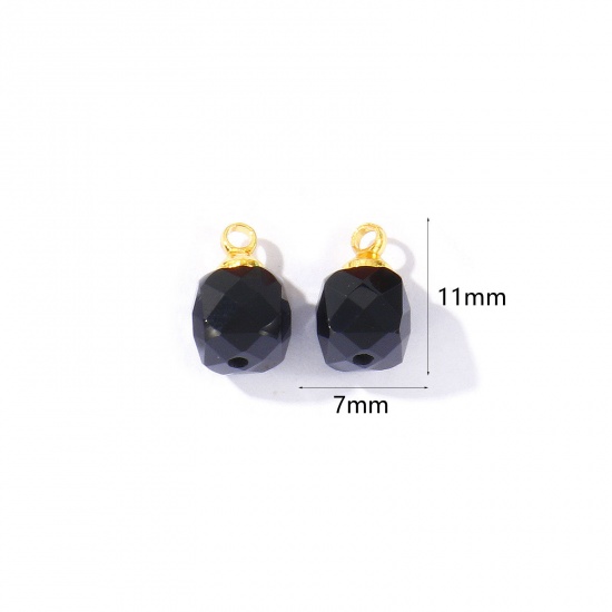 Bild von 5 Stück Edelstein & Messing Charms Großhandel 18K Vergoldet Schwarz Würfel Facettiert 11mm x 7mm