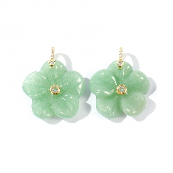 Imagen de 1 Unidad Gema & Latón Colgantes Al Por Mayor Chapado en Oro de 18K Verde Claro Flor Claro Circón Artificial 29mm x 25mm