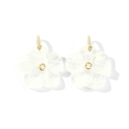 Imagen de 1 Unidad Gema & Latón Colgantes Al Por Mayor Chapado en Oro de 18K Blanco Flor Claro Circón Artificial 29mm x 25mm