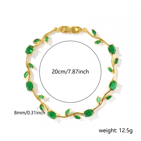 Immagine di Fiore del Tulipano Verde Circonio Cubico Ottone Braccialetti All'Ingrosso, 18K Vero Oro Placcato Ecologico, Donne Elegante Elegante Regalo Fornitura di Gioielli, 20cm Lunghezza, 1 Pz