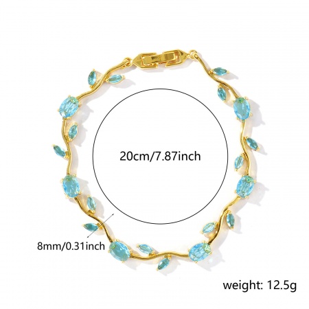 Immagine di Fiore del Tulipano Blu Circonio Cubico Ottone Braccialetti All'Ingrosso, 18K Vero Oro Placcato Ecologico, Donne Elegante Elegante Regalo Fornitura di Gioielli, 20cm Lunghezza, 1 Pz