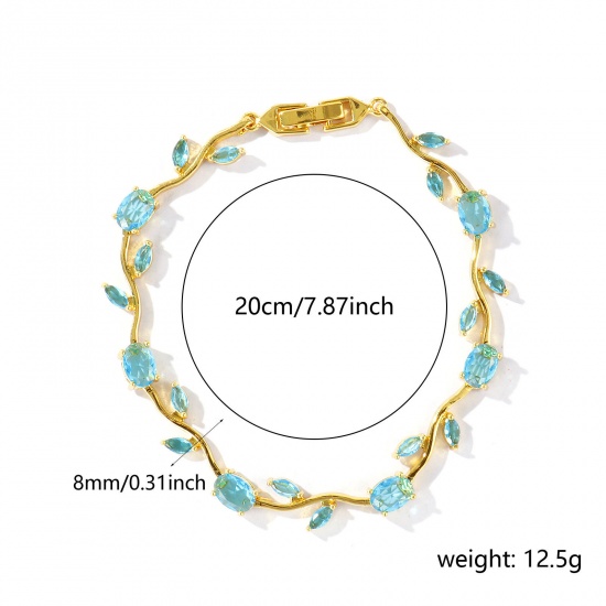 Picture of Wholesale Tulip Flower Blue Cubic Zirconia Brass Bracelets, 18K Real Gold Plated Eco-friendly, Women's Stylish Dainty Gift Jewelry Supply, 20cm(7.9") long, 1 Piece