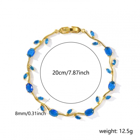 Immagine di Fiore del Tulipano Blu Marino Circonio Cubico Ottone Braccialetti All'Ingrosso, 18K Vero Oro Placcato Ecologico, Donne Elegante Elegante Regalo Fornitura di Gioielli, 20cm Lunghezza, 1 Pz