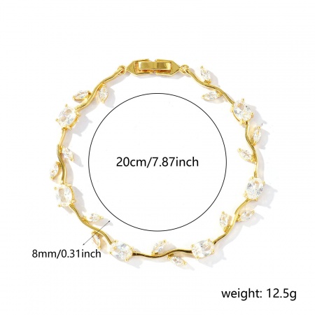 Picture of Wholesale Tulip Flower Clear Cubic Zirconia Brass Bracelets, 18K Real Gold Plated Eco-friendly, Women's Stylish Dainty Gift Jewelry Supply, 20cm(7.9") long, 1 Piece