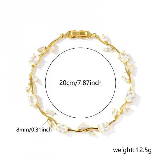 Picture of Wholesale Tulip Flower Clear Cubic Zirconia Brass Bracelets, 18K Real Gold Plated Eco-friendly, Women's Stylish Dainty Gift Jewelry Supply, 20cm(7.9") long, 1 Piece