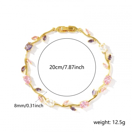 Image de Bracelets En Gros Plaqué Or Véritable 18K en Laiton, Tulipe à Zircone Cubique Multicolore Respectueux de la Nature, aux Femmes Élégant Élégant Cadeau Fournitures de Bijoux 20cm long, 1 Pièce