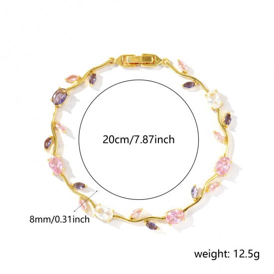Picture of Wholesale Tulip Flower Multicolour Cubic Zirconia Brass Bracelets, 18K Real Gold Plated Eco-friendly, Women's Stylish Dainty Gift Jewelry Supply, 20cm(7.9") long, 1 Piece