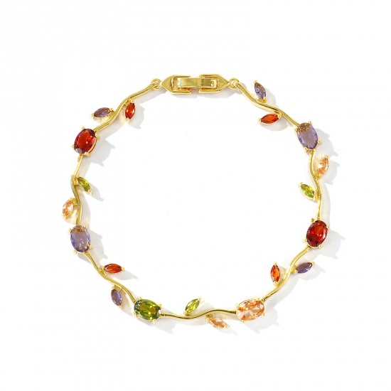 Picture of Wholesale Tulip Flower Multicolour Cubic Zirconia Brass Bracelets, 18K Real Gold Plated Eco-friendly, Women's Stylish Dainty Gift Jewelry Supply, 20cm(7.9") long, 1 Piece