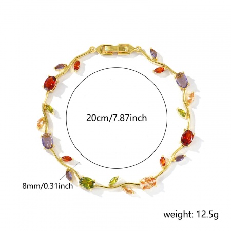Picture of Wholesale Tulip Flower Multicolour Cubic Zirconia Brass Bracelets, 18K Real Gold Plated Eco-friendly, Women's Stylish Dainty Gift Jewelry Supply, 20cm(7.9") long, 1 Piece