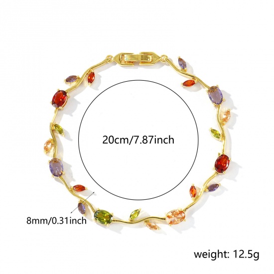 Picture of Wholesale Tulip Flower Multicolour Cubic Zirconia Brass Bracelets, 18K Real Gold Plated Eco-friendly, Women's Stylish Dainty Gift Jewelry Supply, 20cm(7.9") long, 1 Piece