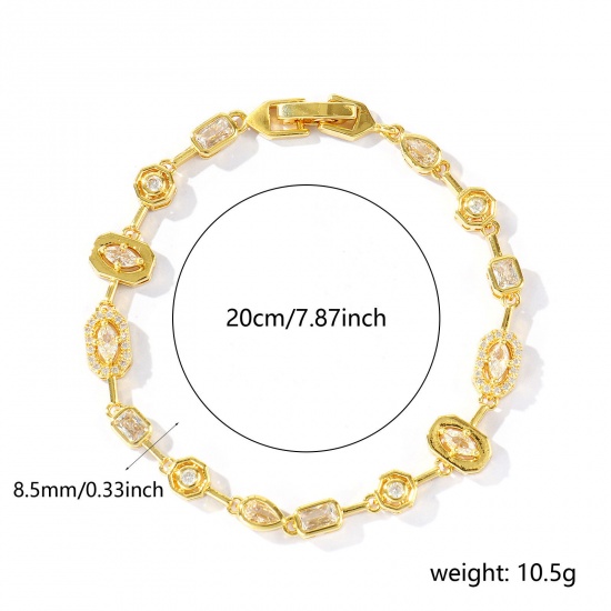 Picture of Wholesale Geometric Clear Cubic Zirconia Brass Bracelets, 18K Real Gold Plated Eco-friendly, Women's Stylish Dainty Gift Jewelry Supply, 17cm(6.7") long, 1 Piece