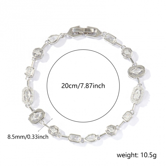 Picture of Wholesale Geometric Clear Cubic Zirconia Brass Bracelets, Real Platinum Plated Eco-friendly, Women's Stylish Dainty Gift Jewelry Supply, 17cm(6.7") long, 1 Piece