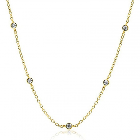 Picture of Wholesale Round Clear Rhinestone Link Cable Chain Station Necklace, 18K Gold Plated Brass, Women's Stylish & Casual Ins Style Gift Jewelry For Retailer, 40cm(15.7") + 5cm(2") long, 1 Piece