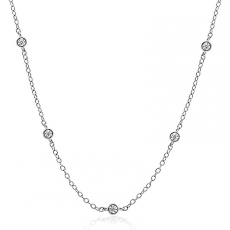 Picture of Wholesale Round Clear Rhinestone Link Cable Chain Station Necklace, Platinum Plated Brass, Women's Stylish & Casual Ins Style Gift Jewelry For Retailer, 40cm(15.7") + 5cm(2") long, 1 Piece
