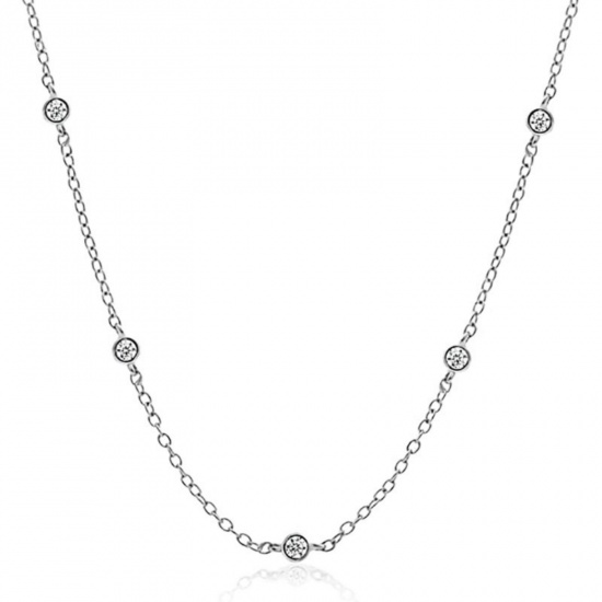 Picture of Wholesale Round Clear Rhinestone Link Cable Chain Station Necklace, Platinum Plated Brass, Women's Stylish & Casual Ins Style Gift Jewelry For Retailer, 40cm(15.7") + 5cm(2") long, 1 Piece