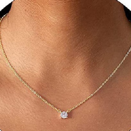 Picture of Wholesale Clear Cubic Zirconia Pendant Charm Necklace, 18K Gold Plated Brass Women's Stylish Ins Style Gift Jewelry For Retailer, 41cm(16.1") + 5cm(2") long, 1 Piece
