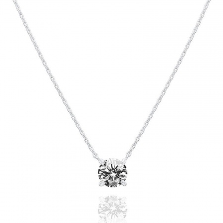 Picture of Wholesale Clear Cubic Zirconia Pendant Charm Necklace, Platinum Plated Brass Women's Simple Dainty Gift Jewelry For Retailer, 45cm(17.7") + 5cm(2") long, 1 Piece