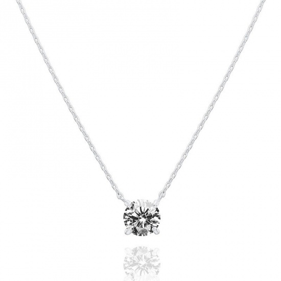 Picture of Wholesale Clear Cubic Zirconia Pendant Charm Necklace, Platinum Plated Brass Women's Simple Dainty Gift Jewelry For Retailer, 45cm(17.7") + 5cm(2") long, 1 Piece