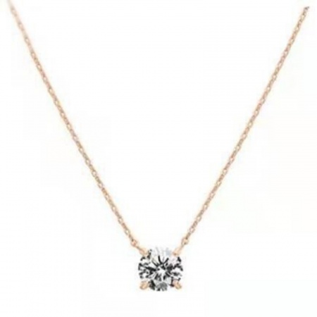 Picture of Wholesale Clear Cubic Zirconia Pendant Charm Necklace, Rose Gold Brass Women's Simple Dainty Gift Jewelry For Retailer, 45cm(17.7") + 5cm(2") long, 1 Piece