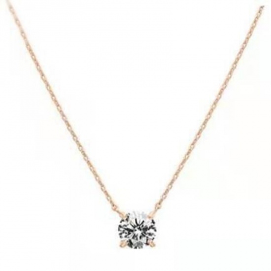 Picture of Wholesale Clear Cubic Zirconia Pendant Charm Necklace, Rose Gold Brass Women's Simple Dainty Gift Jewelry For Retailer, 45cm(17.7") + 5cm(2") long, 1 Piece