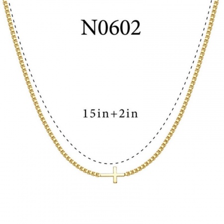 Picture of Wholesale Pendant Charm Necklace, 18K Gold Plated Brass Box Chain, Women's Simple Religious Gift Jewelry For Retailer, 40cm(15.7") + 5cm(2") long, 1 Piece