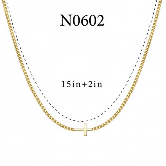 Picture of Wholesale Pendant Charm Necklace, 18K Gold Plated Brass Box Chain, Women's Simple Religious Gift Jewelry For Retailer, 40cm(15.7") + 5cm(2") long, 1 Piece