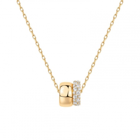 Picture of Wholesale Clear Cubic Zirconia Pendant Charm Necklace, 14K Gold Plated Brass Link Cable Chain, Women's Simple Ins Style Gift Jewelry For Retailer, 40cm(15.7") + 5cm(2") long, 1 Piece